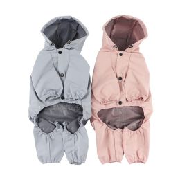 Pet dog clothing waterproof breathable reflective clothing small dog raincoat; Light reflecting strip - Pink - L