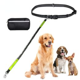 Hands Free Dog Leash with Zipper Pouch; Dual Padded Handles and Durable Bungee for Walking; Jogging and Running Your Dog - Rose red suit - 2.5*122CM