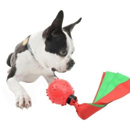 Funny Pets Dog Puppy Cat Ball Teeth Toy Chew Dog Molar Pet Sound Ball Ribbon Throwing Interactive Super Bite-resistant - Red