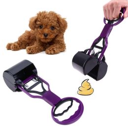 Pet Pooper Scooper Long Handle Jaw Poop Scoop Clean Pick Up Animal Waste Dog Puppy Cat Waste Picker Cleaning Tools Outdoor - purple