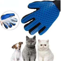 Dog Cat Pet Combs Grooming Deshedding Brush Gloves Effective Cleaning Back Massage Animal Bathing Fur Hair Removal - blue - Left